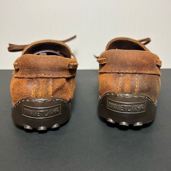 Mens MINNETONKA Classic Brown Made in USA Leather Slip On Moccasins / Size 8 - Picture 4 of 8